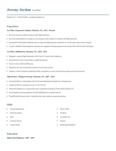 Car Pilot Resume