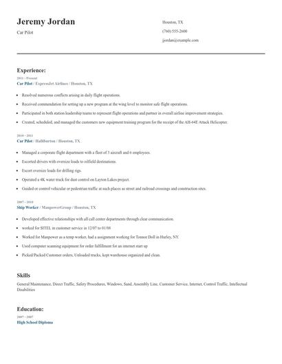Car Pilot Resume