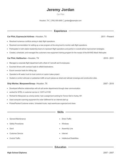 Car Pilot Resume
