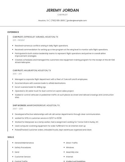 Car Pilot Resume