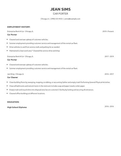 Car Porter Resume