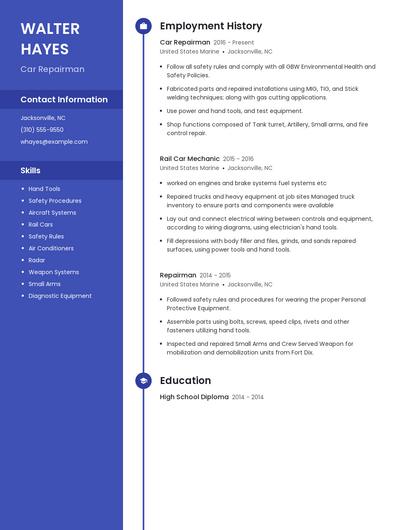 Car Repairman Resume