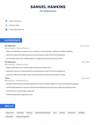 Car Repairman Resume