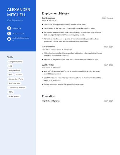 Car Repairman Resume