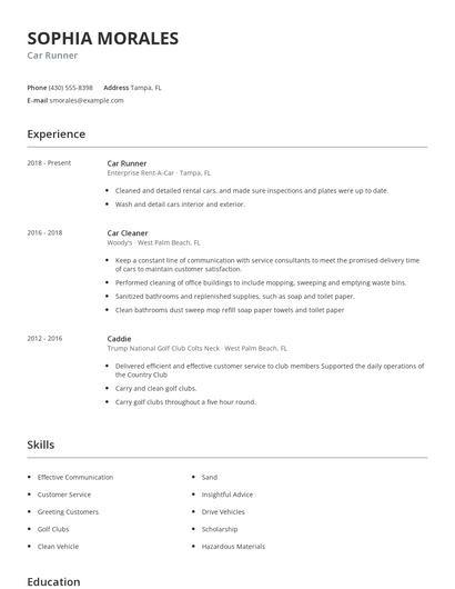 Car Runner Resume