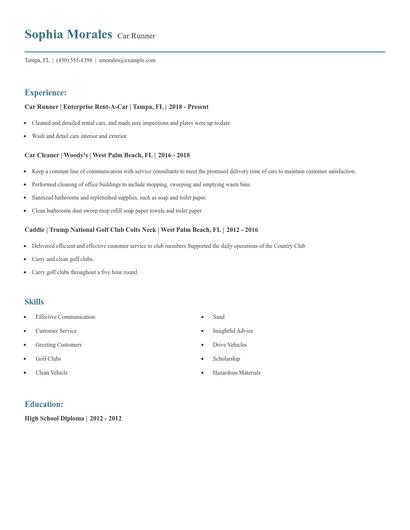 Car Runner Resume