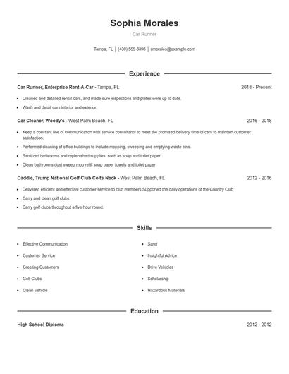 Car Runner Resume