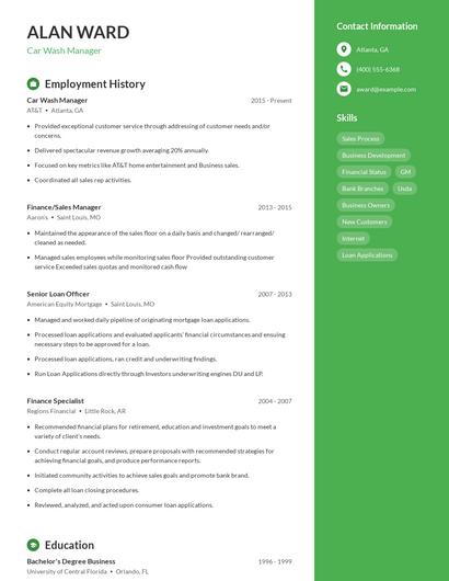 Car Wash Manager Resume