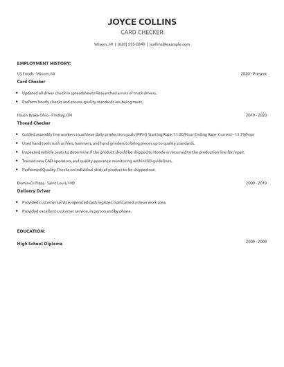 Card Checker Resume