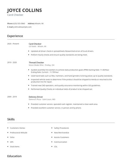 Card Checker Resume