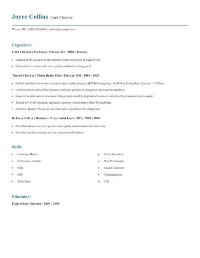 Card Checker Resume