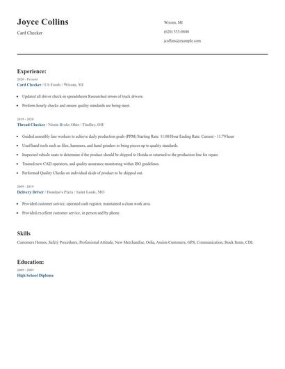 Card Checker Resume