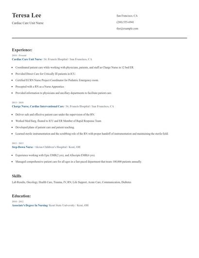 Cardiac Care Unit Nurse Resume