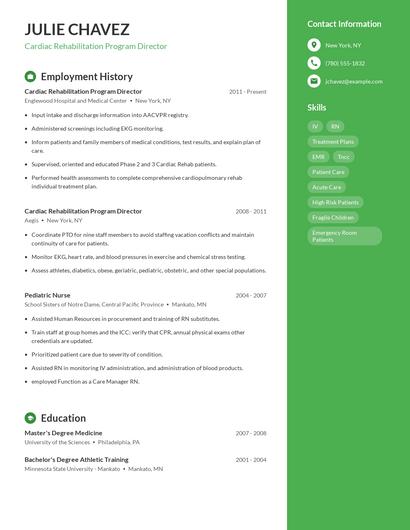 Cardiac Rehabilitation Program Director Resume
