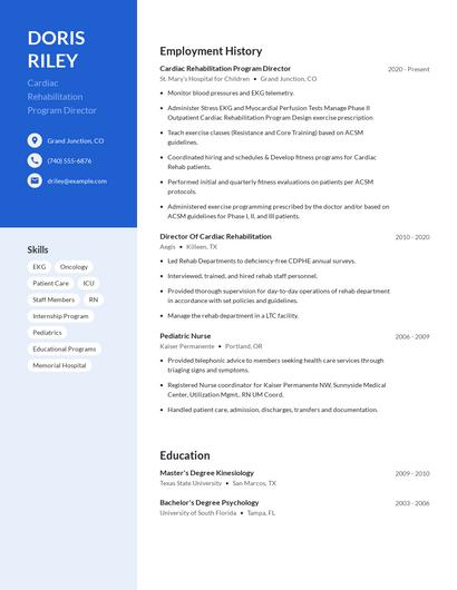 Cardiac Rehabilitation Program Director Resume