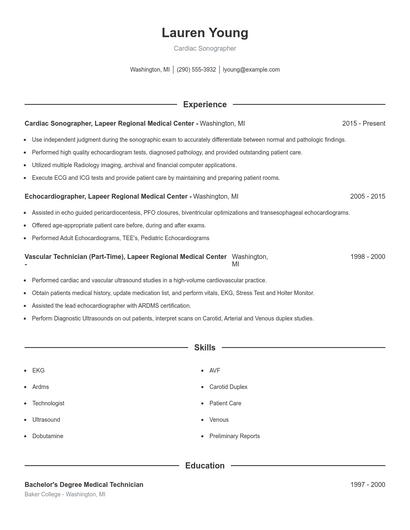 Cardiac Sonographer Resume
