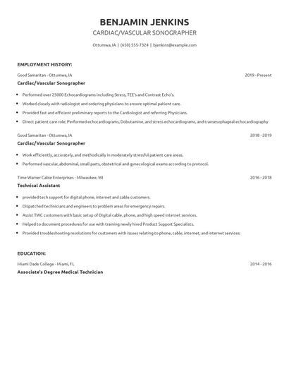 Cardiac/Vascular Sonographer Resume