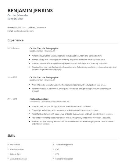 Cardiac/Vascular Sonographer Resume