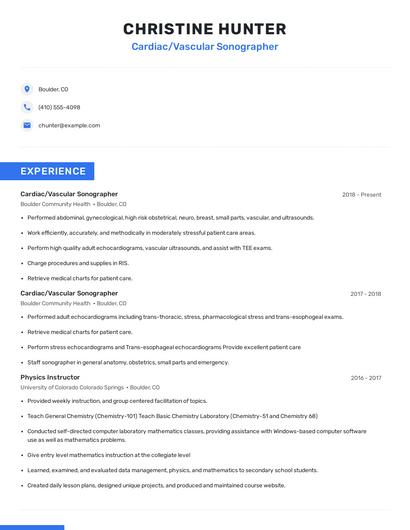 Cardiac/Vascular Sonographer Resume
