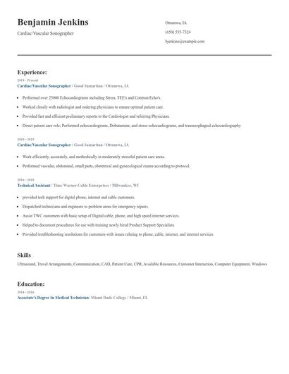 Cardiac/Vascular Sonographer Resume