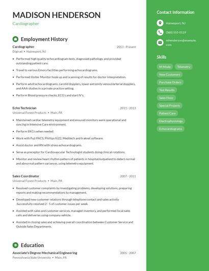 Cardiographer Resume