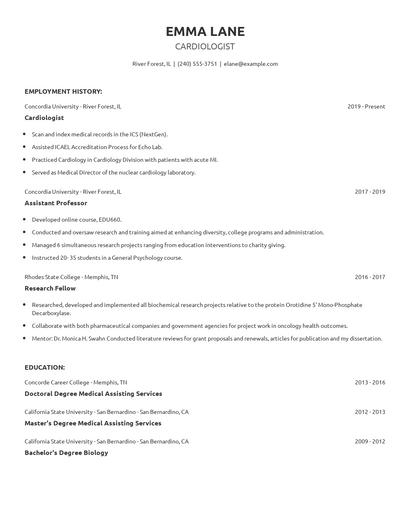 Cardiologist Resume