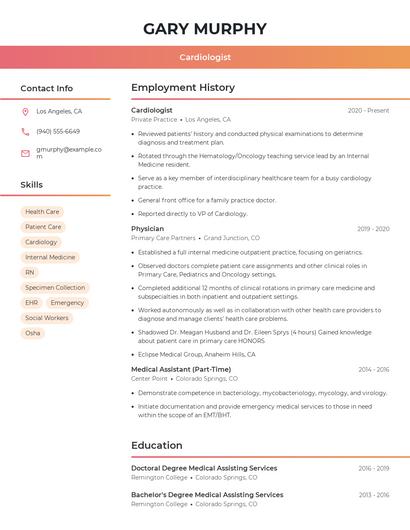 Cardiologist Resume