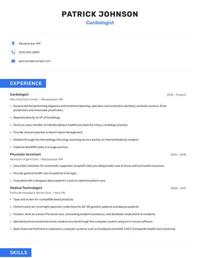 Cardiologist Resume
