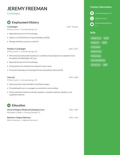 Cardiologist Resume