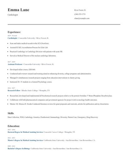 Cardiologist Resume