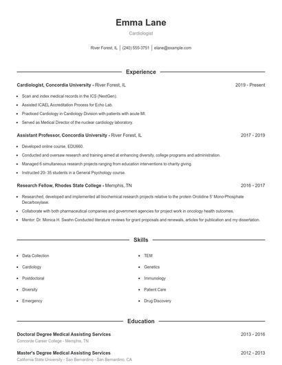 Cardiologist Resume