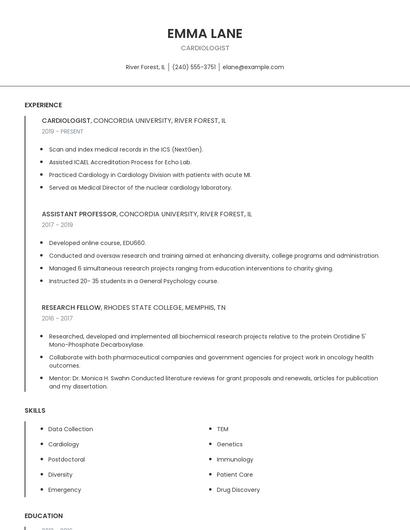 Cardiologist Resume
