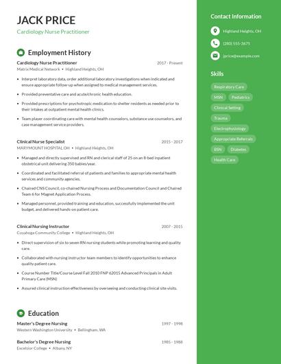 Cardiology Nurse Practitioner Resume