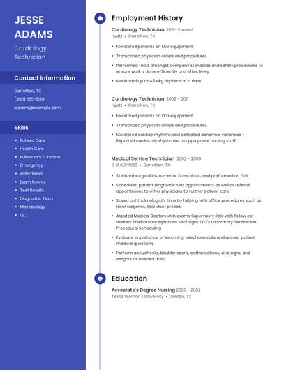 Cardiology Technician Resume