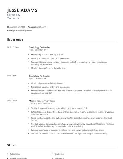 Cardiology Technician Resume
