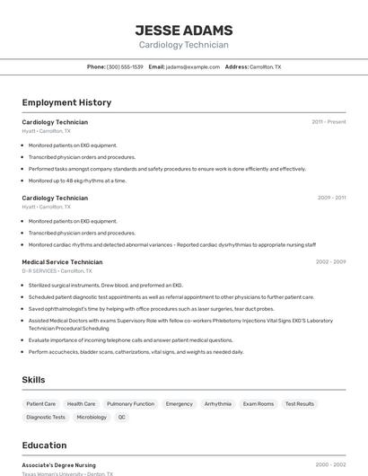 Cardiology Technician Resume