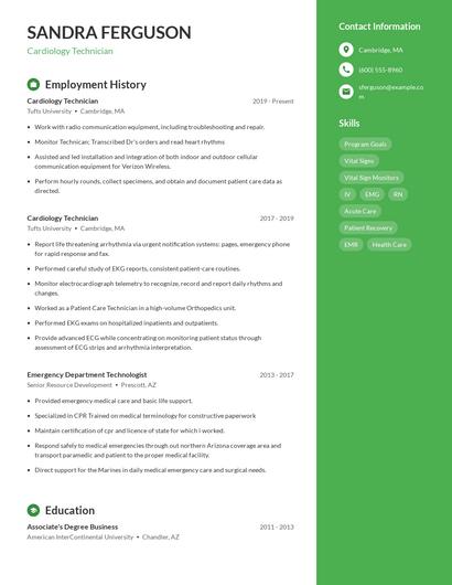 Cardiology Technician Resume