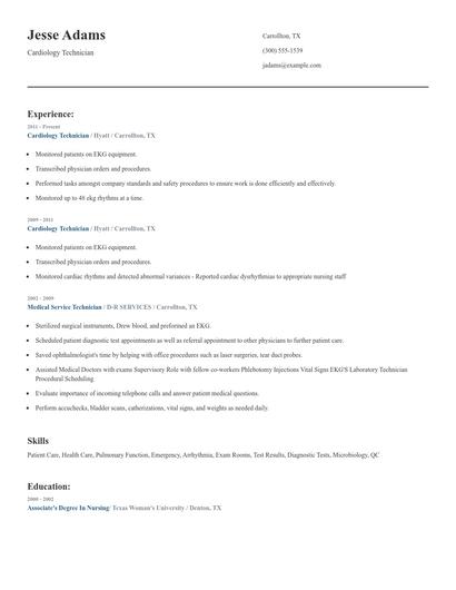 Cardiology Technician Resume