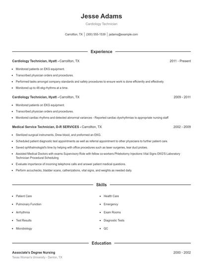 Cardiology Technician Resume