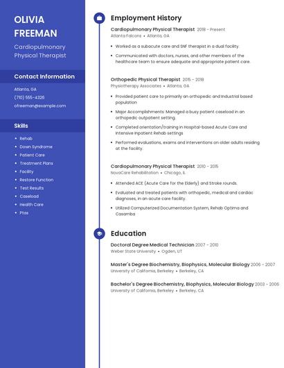 Cardiopulmonary Physical Therapist Resume