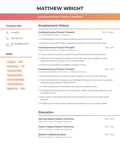 Cardiopulmonary Physical Therapist Resume