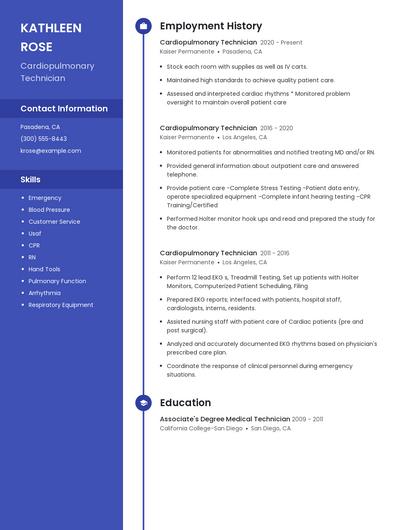 Cardiopulmonary Technician Resume