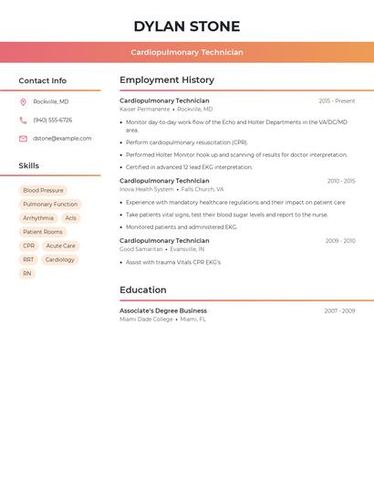 Cardiopulmonary Technician Resume