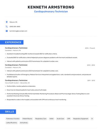 Cardiopulmonary Technician Resume