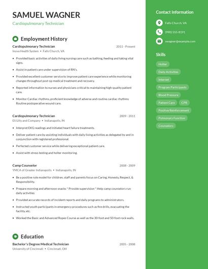 Cardiopulmonary Technician Resume
