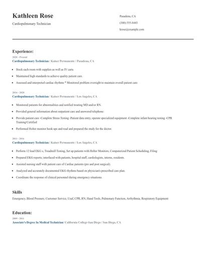 Cardiopulmonary Technician Resume