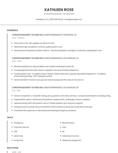 Cardiopulmonary Technician Resume