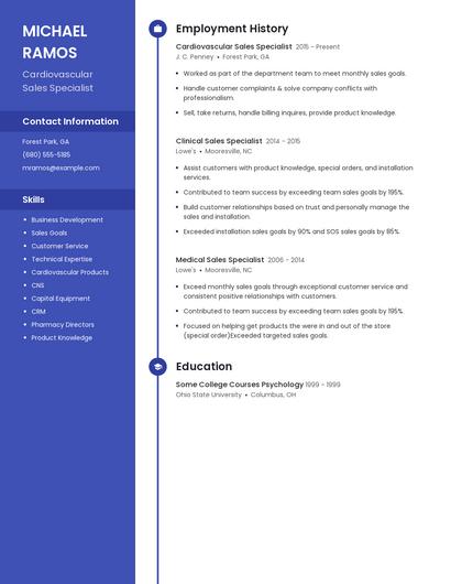 Cardiovascular Sales Specialist Resume
