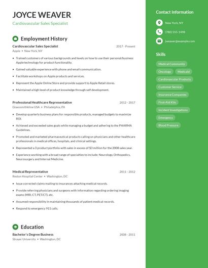 Cardiovascular Sales Specialist Resume