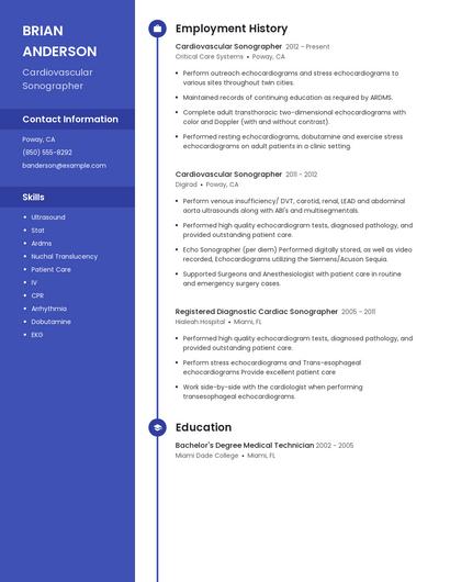Cardiovascular Sonographer Resume